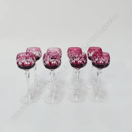 8 FLASHED CRYSTAL LIQUEUR GLASSES