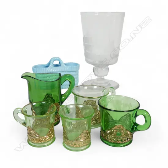 BRIERLY CRYSTAL RUMMER & 6 PCS VINTAGE GLASS