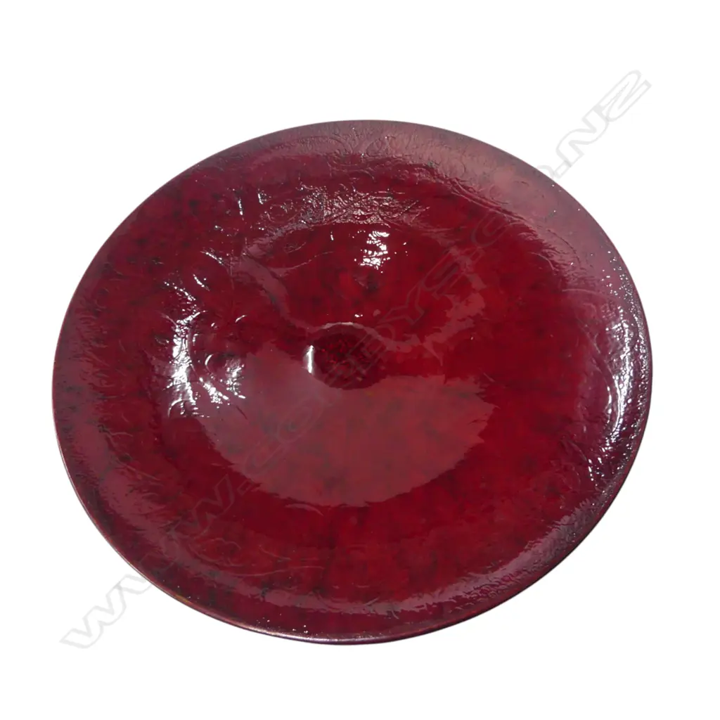 KEUM SUN LEE RICH RED GLAZED WIDE SHALLOW DISH, D.400mm Image 1++