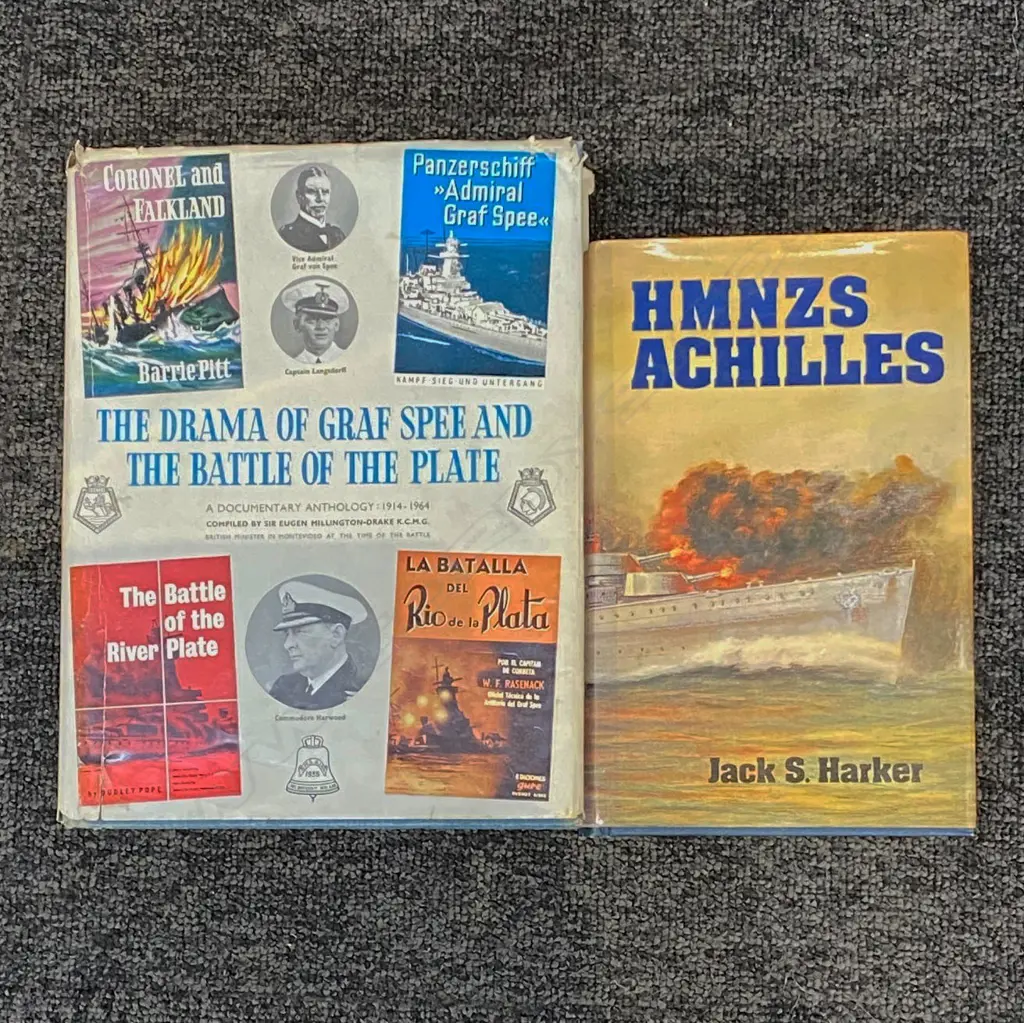 2 WWII BOOKS; HMNZS ACHILLES & THE DRAMA OF GRAF SPEE AND THE BATTLE OF THE PLATE Image 1++