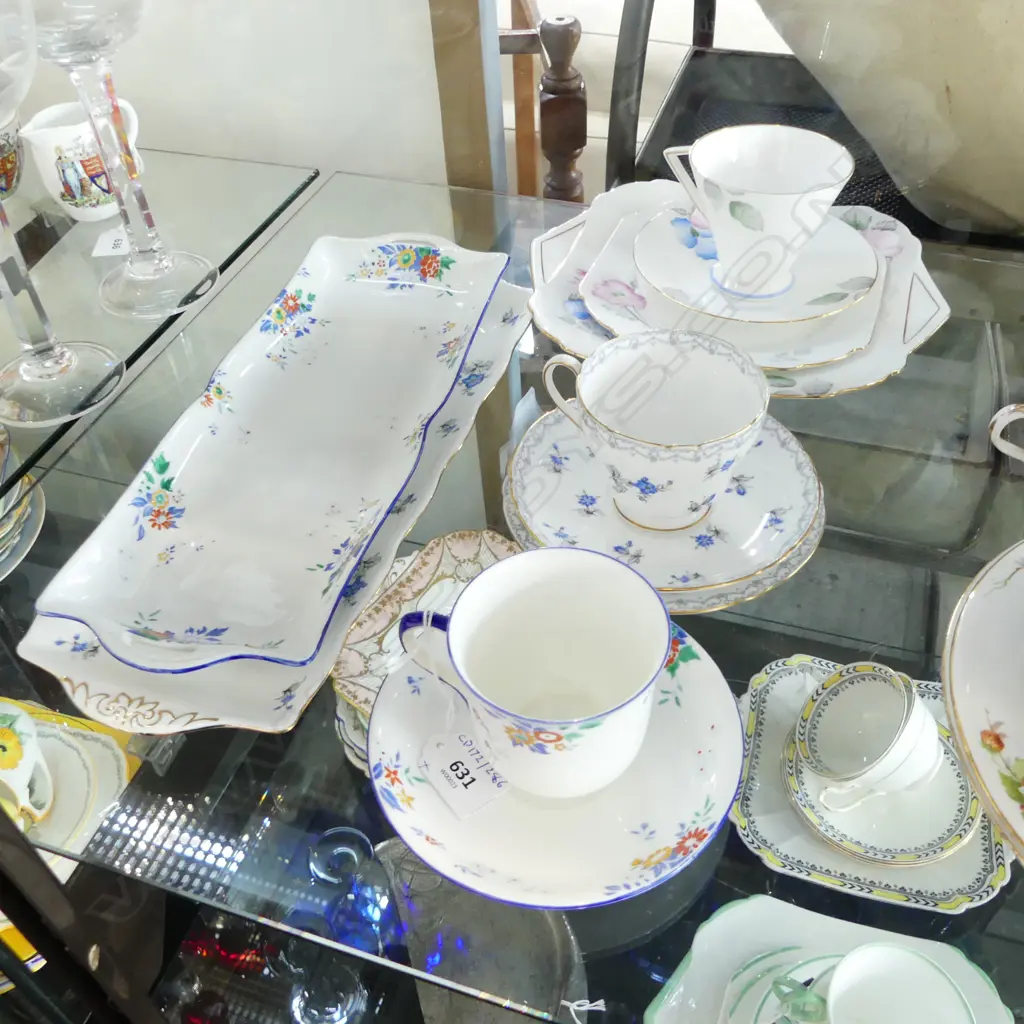 2 SHELLEY CHINA SANDWICH PLATES C/S & CSP WITH SHELLEY CHINA CAKE PLATE & CSP Image 1++