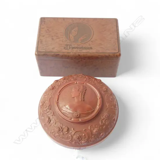 TWO ART DECO PERIOD BAKELITE VANITY BOXES ENGLAND, L.145MM, D.125MM 