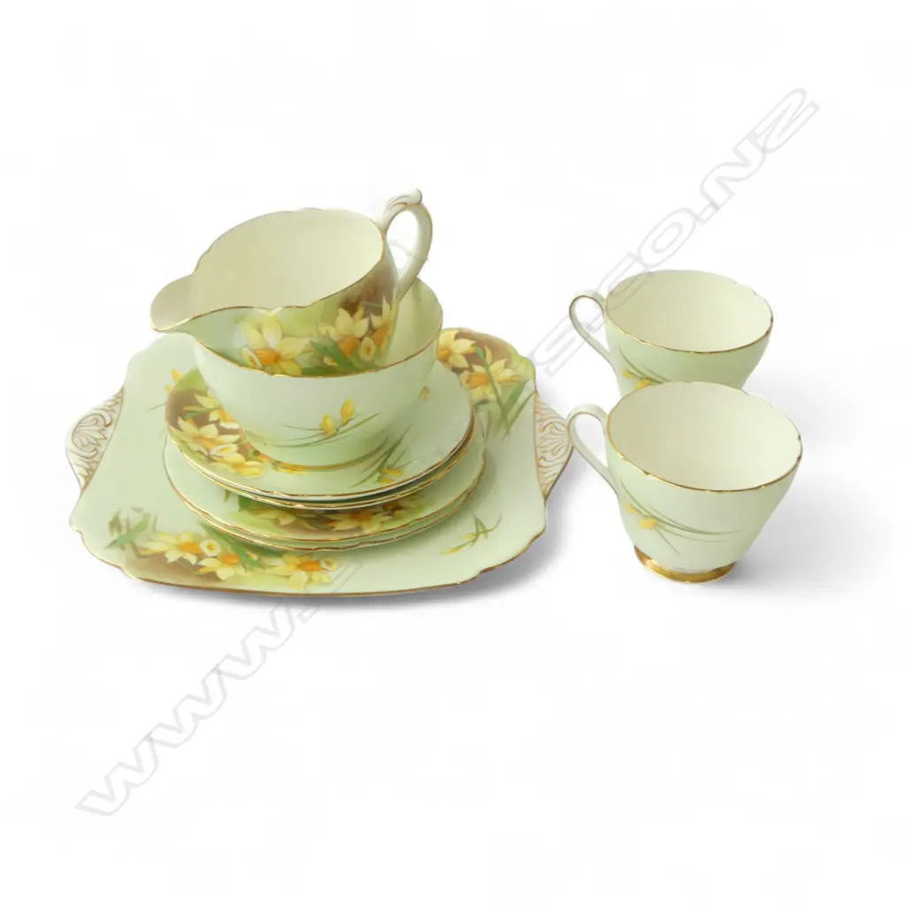 SHELLEY CHINA PART TEASET 2CSPS CAKE PLATE C/SUGAR DAFFODILL PAT Image 1++