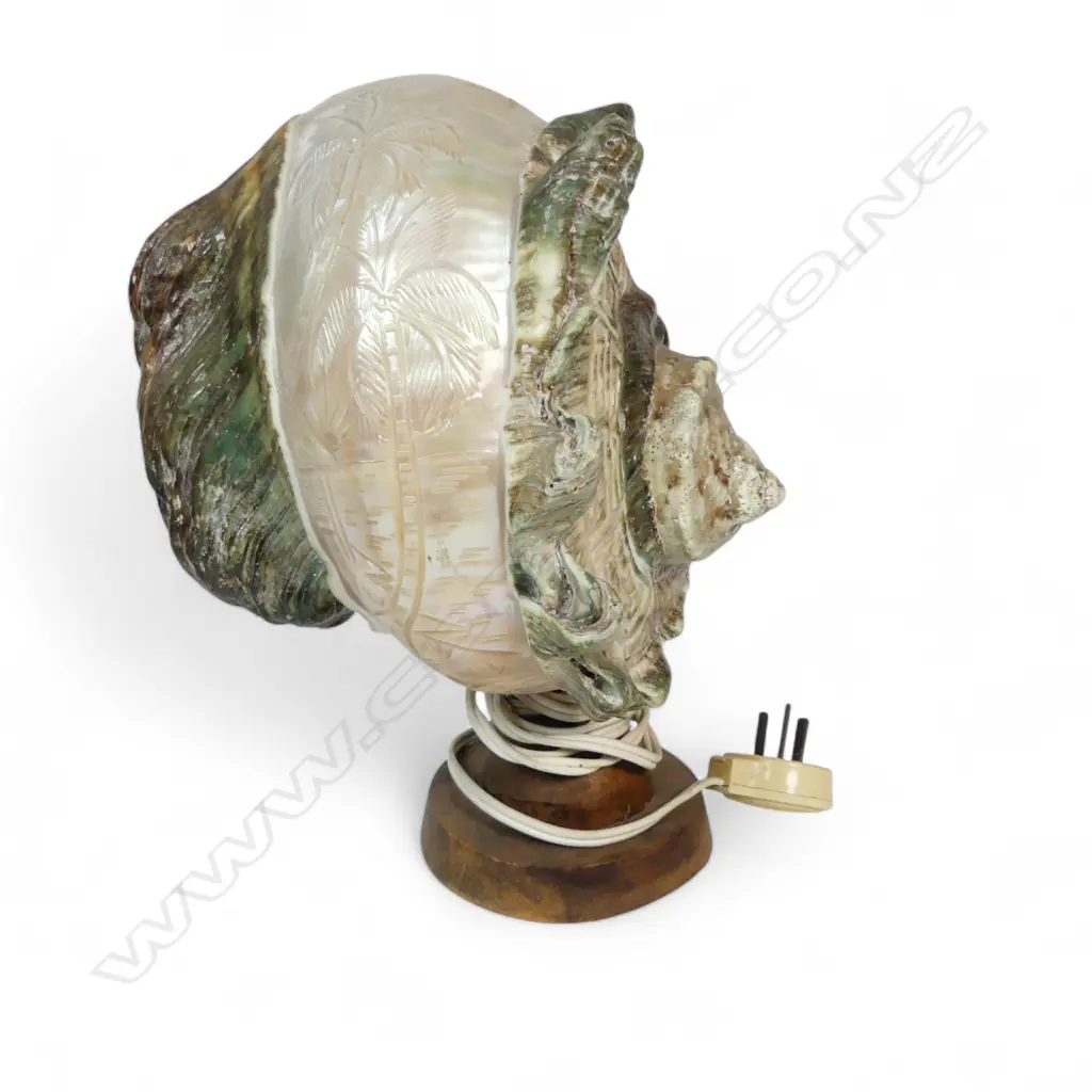 CARVED MOP SHELL TABLE LAMP H240MM Image 1++