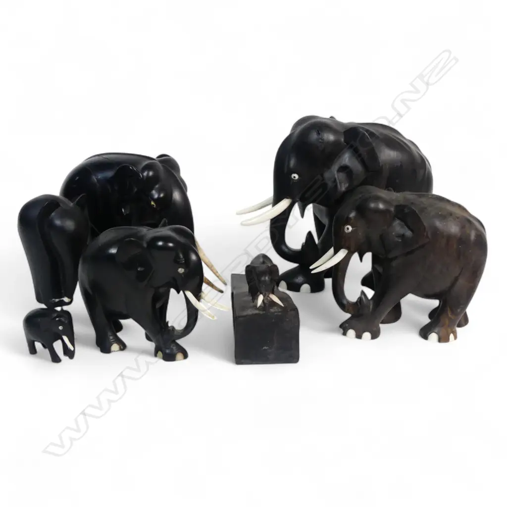 COLLECTION OF 7 EBONY ELEPHANTS H190MM TALLEST Image 1++