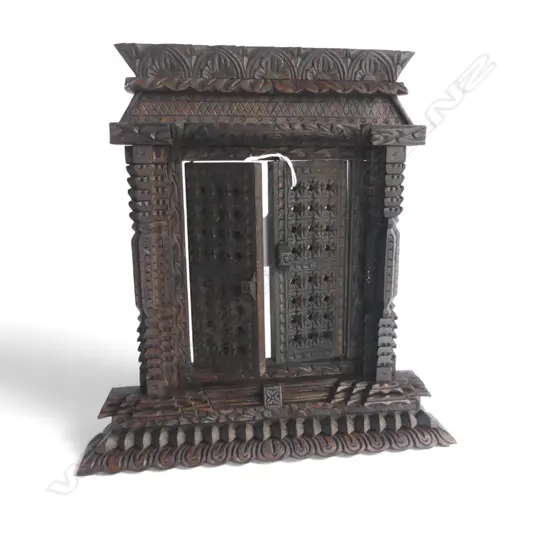 INDIAN CARVED HARDWOOD SMALL REPLICA TEMPLE DOOR 240 X 230mm