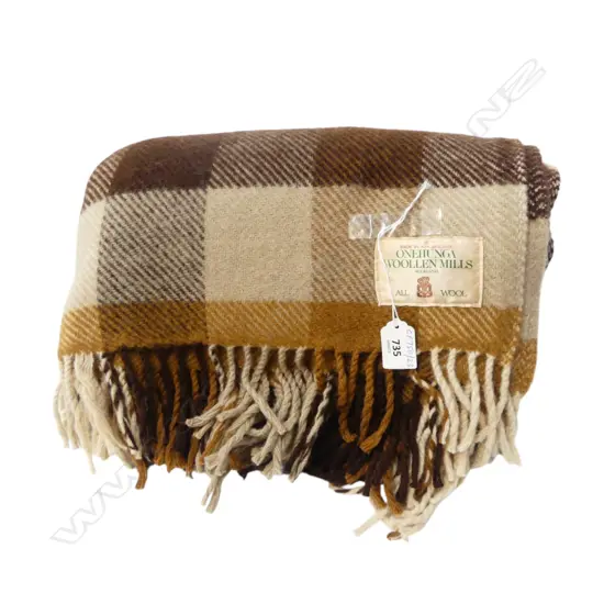 VINTAGE ONEHUNGA WOOLLEN MILLS TRAVEL RUG TIKI LABEL EXCELLENT CONDITION, L.1820MM, W.1340MM