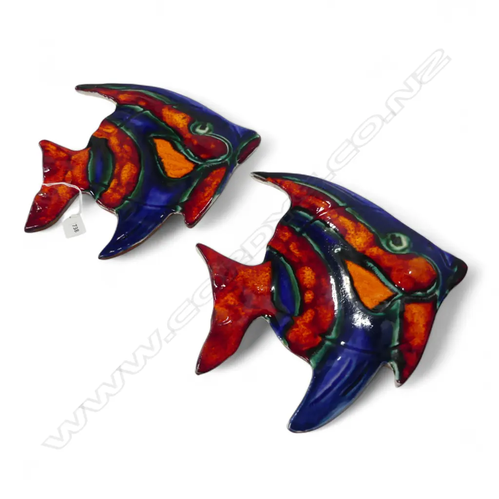 PAIR MORRIS & JAMES MATAKANA POTTERY WALL FISH, L.295MM H.320MM Image 1++