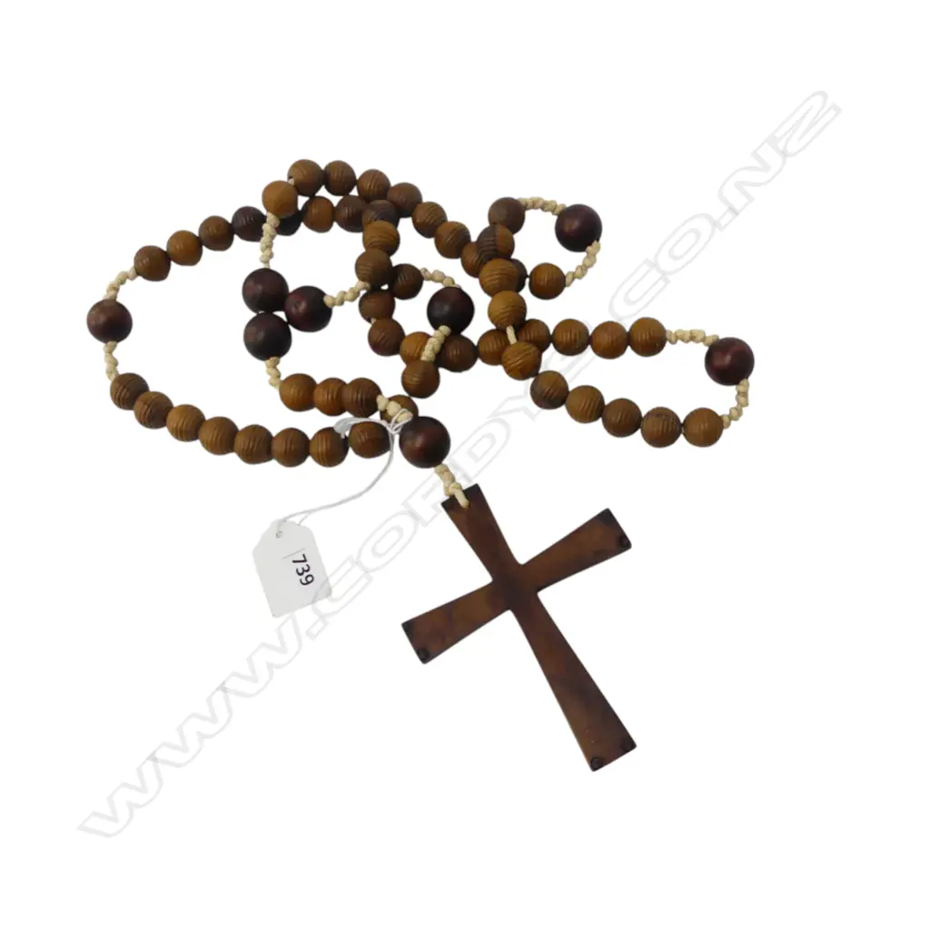 VINTAGE ROSARY NECKLACE; WOODEN BEADS Image 1++