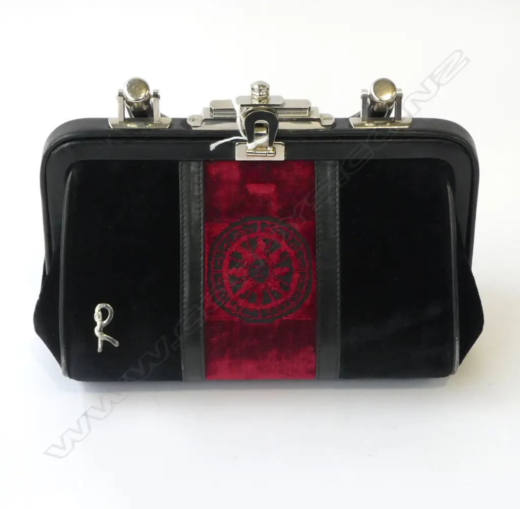ITALIAN ROBERTA DI CANERINO VELVET HAND BAG leather trim + red leather interior Image 1++