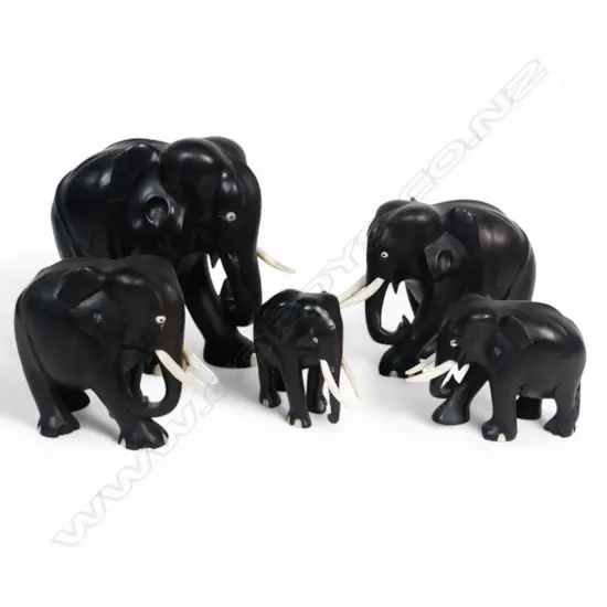 HERD OF 5 EBONY ELEPHANTS H200MM TALLEST