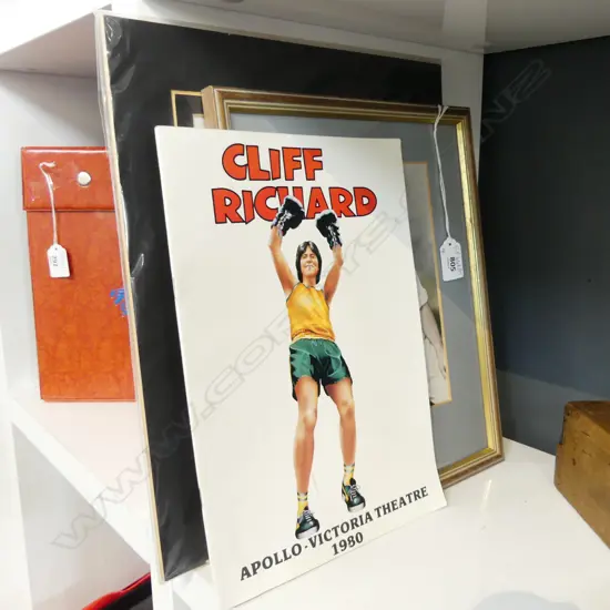 4 ITEMS; CLIFF RICHARD BOOKLET + 3 PRINTS; GLAMES CASTLE 110x145mm, QUEEN BAND 245x195mm, HON. MARTIN BLADEN HAWKE