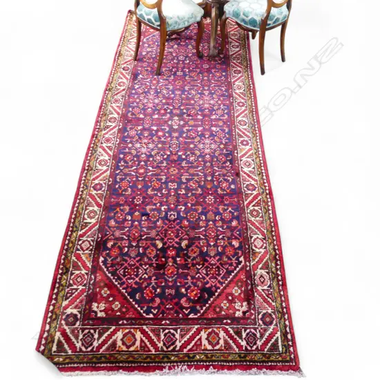 HAND KNOTTED WOOL PILE RUNNER 3150x1120mm INSECT DAMAGE...