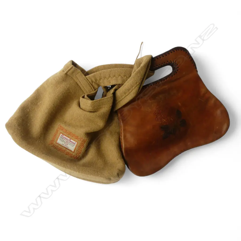 2 VINTAGE HANDBAGS: Anna McNeil 'Harris Tweed' Scottish Highlands Celtic + handmade leather bag Image 1++