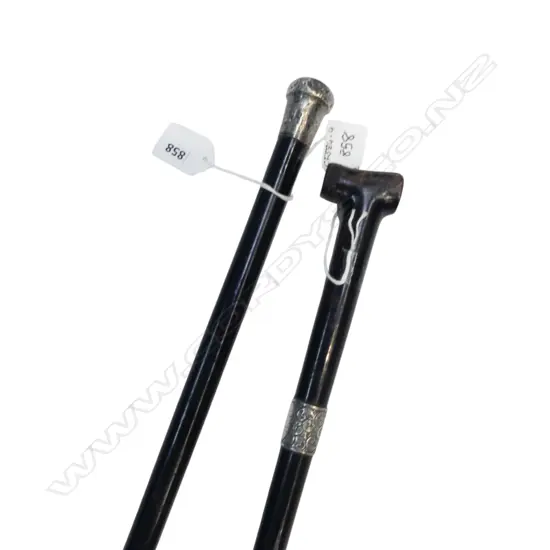 STG SILVER CAPPED WALKING STICK + WALKING STICK w. SILVER COLLAR H.920mm