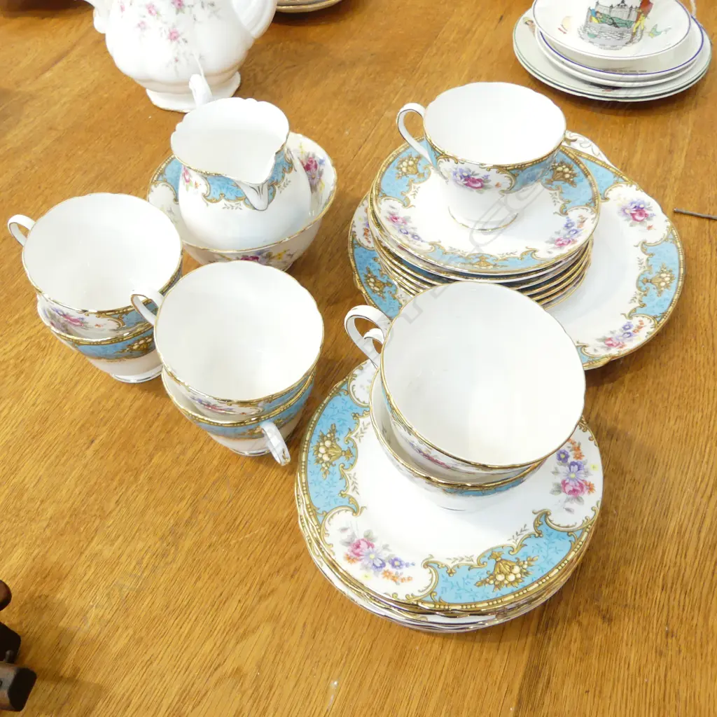 SHELLEY CHINA TEASET 7CSPS CAKE PLATE C/SUGAR BLUE EMPRESS PAT Image 1++