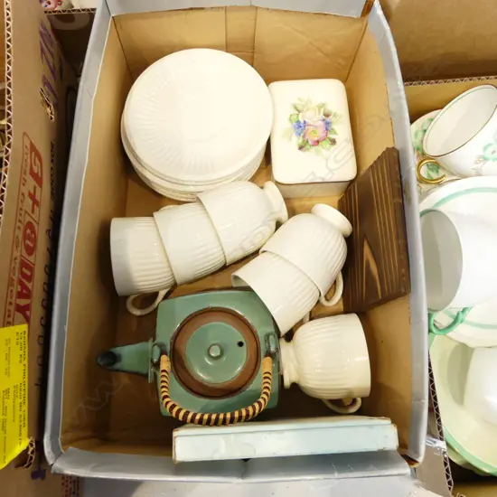 6 WEDGWOOD 'EDME' C/S, E/P TEASPOONS, STAFFORDSHIRE TRINKET BOX, etc