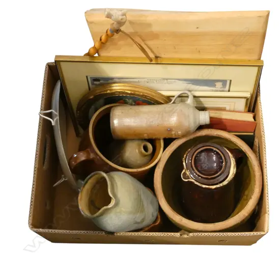 ASST. COLLECTABLES INCLUDING POTTERY, FRAMED PRINTS, SHOE HORN, etc