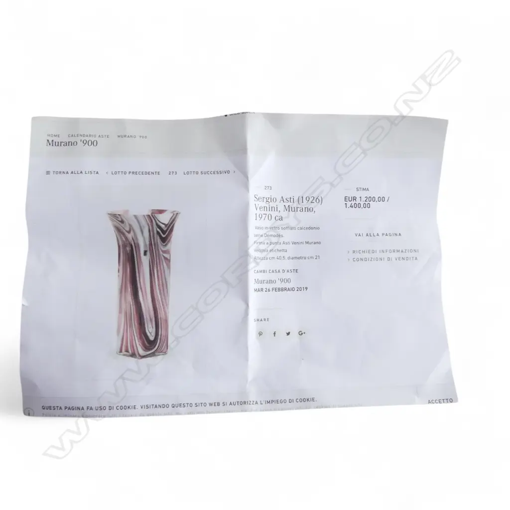 c.1970 LG SERGIO ASTI FOR VENINI MURANO ART GLASS VASE, H.410mm, D.210mm ALL FAULTS REPAIRS Image 1++