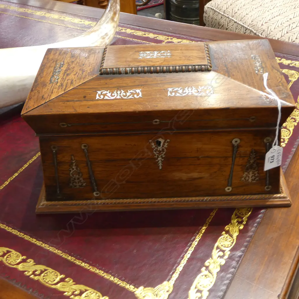 ANTIQUE TEA CADDY w. MoP INLAY W.350mm Image 1++