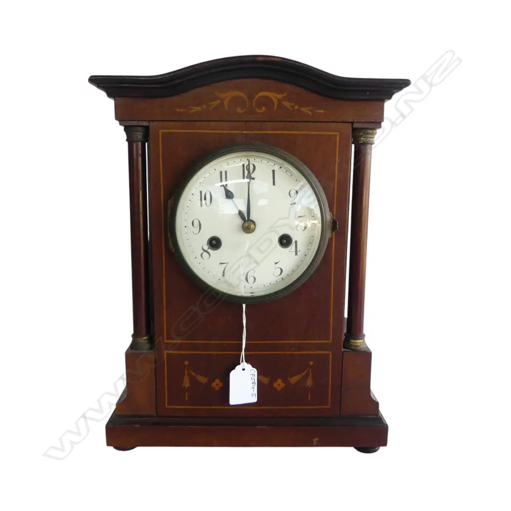 EDWARDIAN INLAID MAHOGANY CLOCK H.330mm with pendulum Image 1++