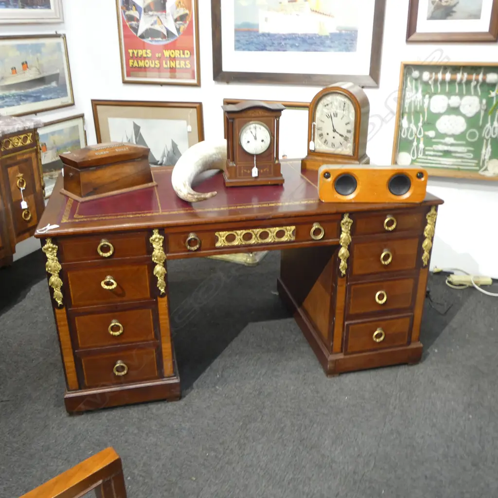 DESK w. RED LEATHER TOP 1500x800x770mm Image 1++