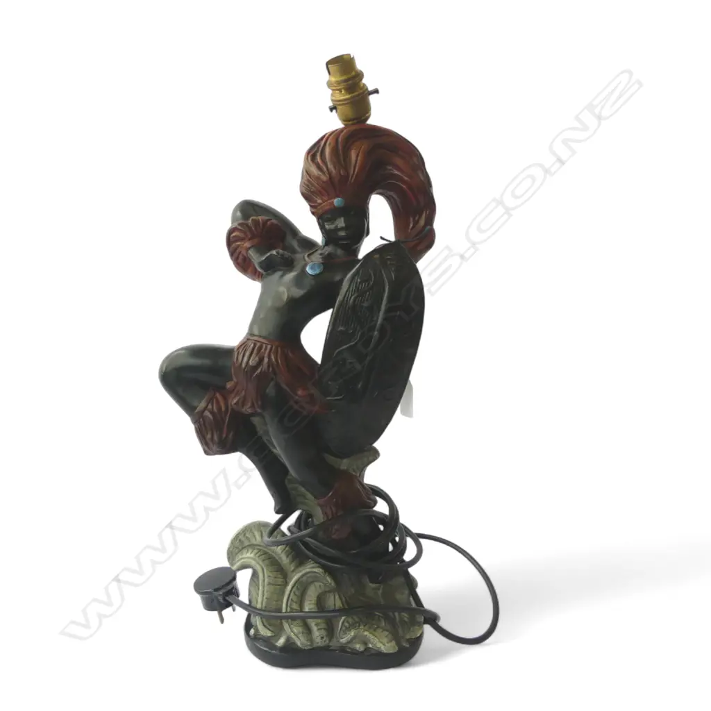 AFRICAN WARRIOR PAINTED PLASTER TABLE LAMP H.515mm AF Image 1++