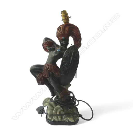 AFRICAN WARRIOR PAINTED PLASTER TABLE LAMP H.515mm AF