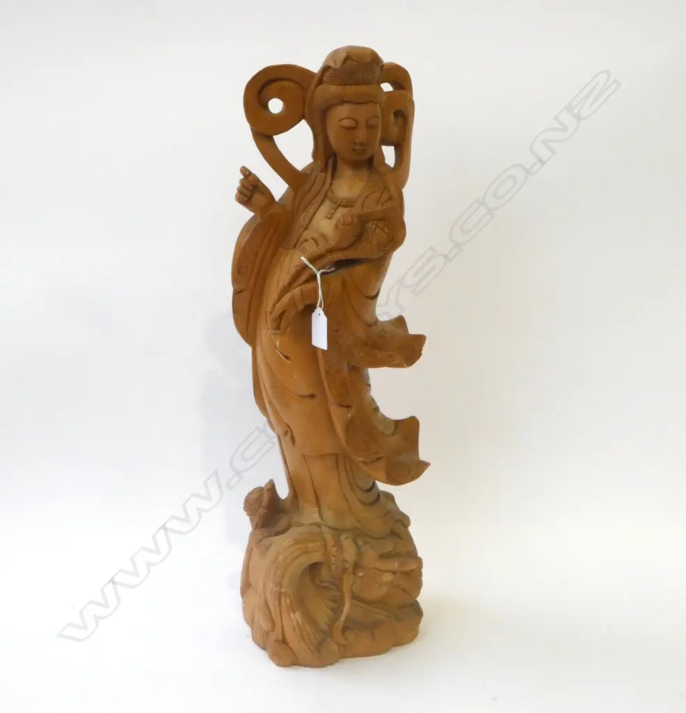 LGE ORIENTAL CARVED WOOD SCULPTURE OF GUANYIN the goddess of mercy H.590mm  Image 1++