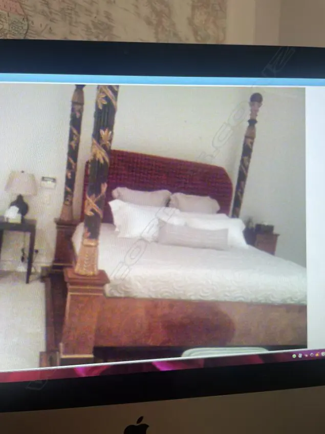 ORNATE EUROPEAN EMPIRE STYLE BED w. WOVEN RED VELVET HEADBOARD W.2060mm D.2620mm Image 1++