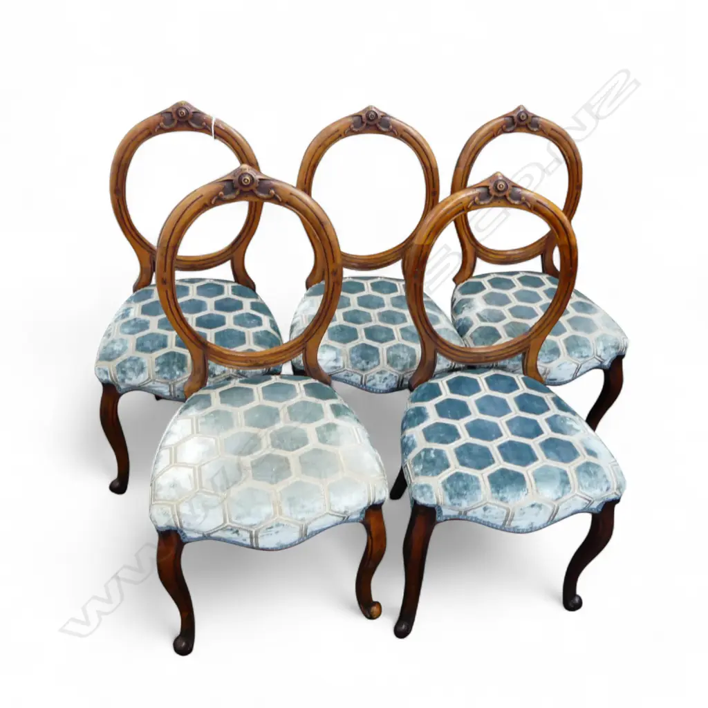 5 VICTORIAN BALLOON BACK DINING CHAIRS (1 LEG AF) Image 1++