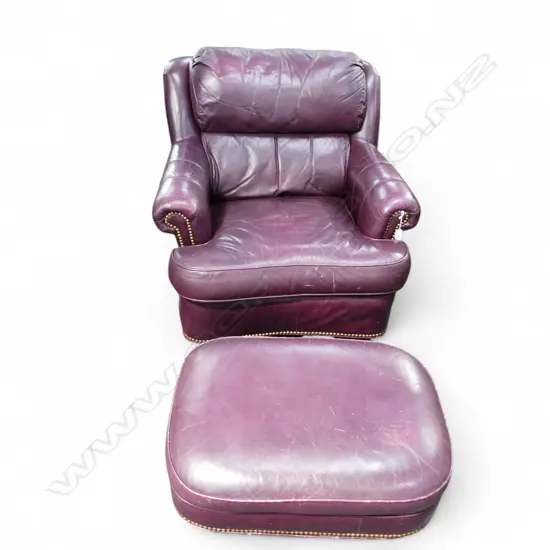 LEATHER ARMCHAIR + OTTOMAN, some wear