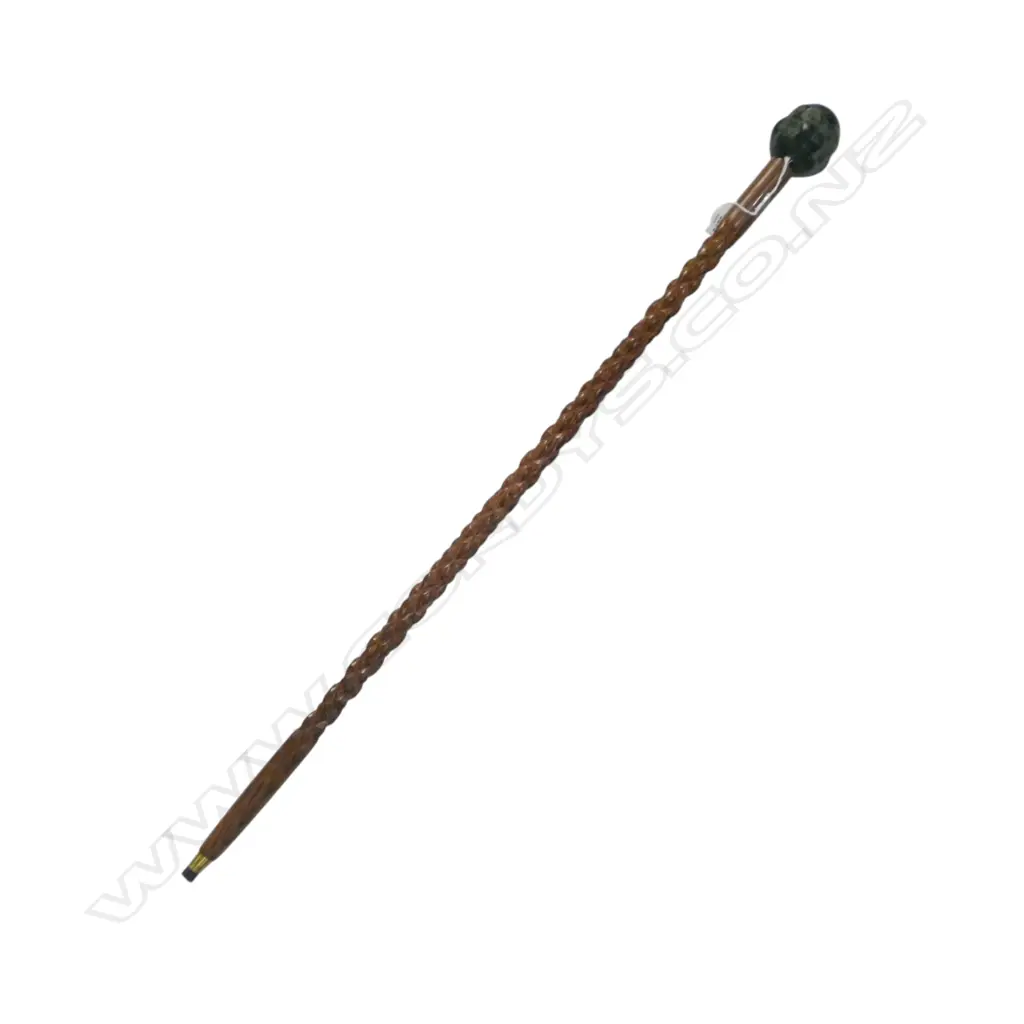 BRONZE 4 FACES OF BUDDHA HANDLED WALKING STICK pineapple like carved shaft. L.900mm Image 1++