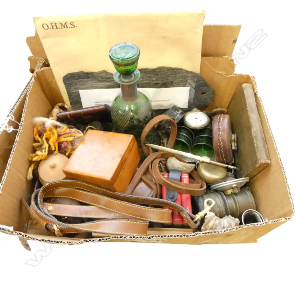 ASST. ITEMS; GREEN DECANTER & 6 GLASSES ETC Image 1++