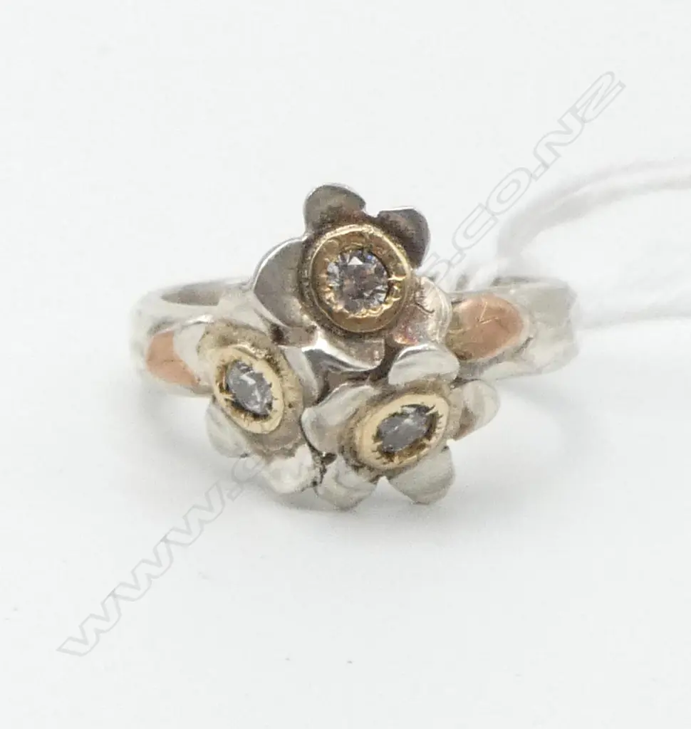 PENELOPE BARNHILL 925, 18CT, COPPER & CZ RING, 5.9gms SIZE O Image 1++