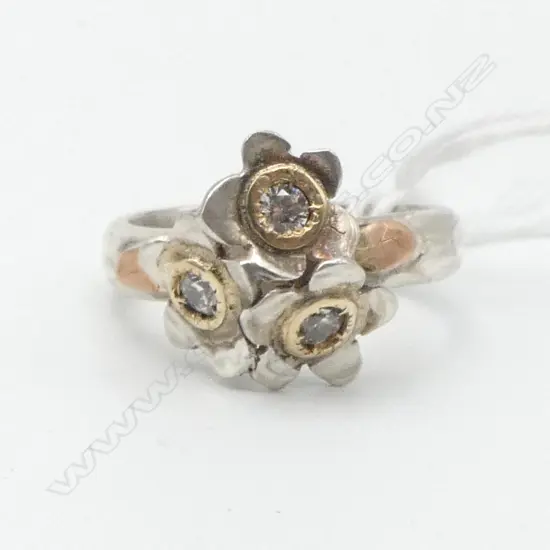PENELOPE BARNHILL 925, 18CT, COPPER & CZ RING, 5.9gms SIZE O
