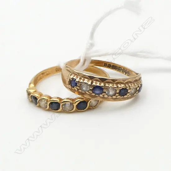 2x  9CT BLUE & CZ COLOURED STONES RINGS, 3.8gms SIZE M &N