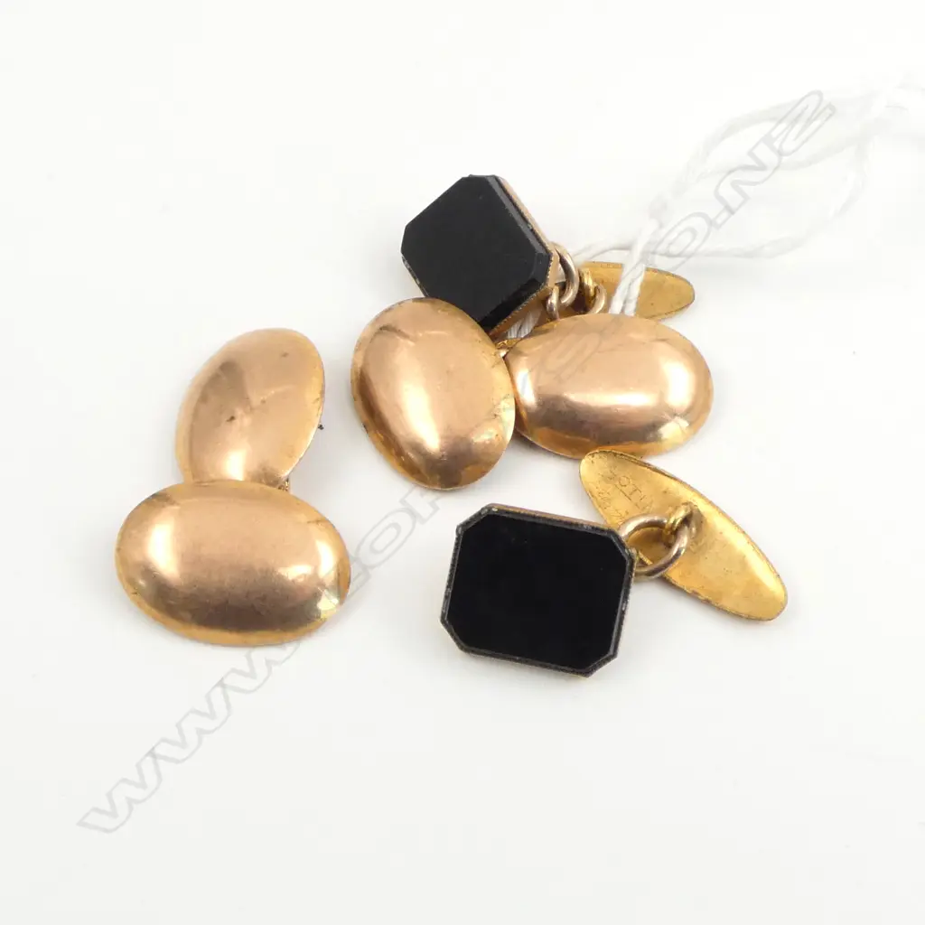 PAIR 9CT GOLD CUFF LINKS  10.43gms PLUS PAIR OF 9CT GOLD LINED CUFF LINKS Image 1++