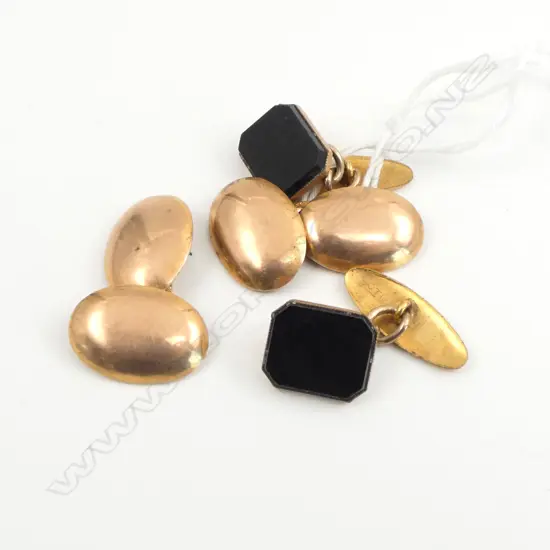 PAIR 9CT GOLD CUFF LINKS  10.43gms PLUS PAIR OF 9CT GOLD LINED CUFF LINKS