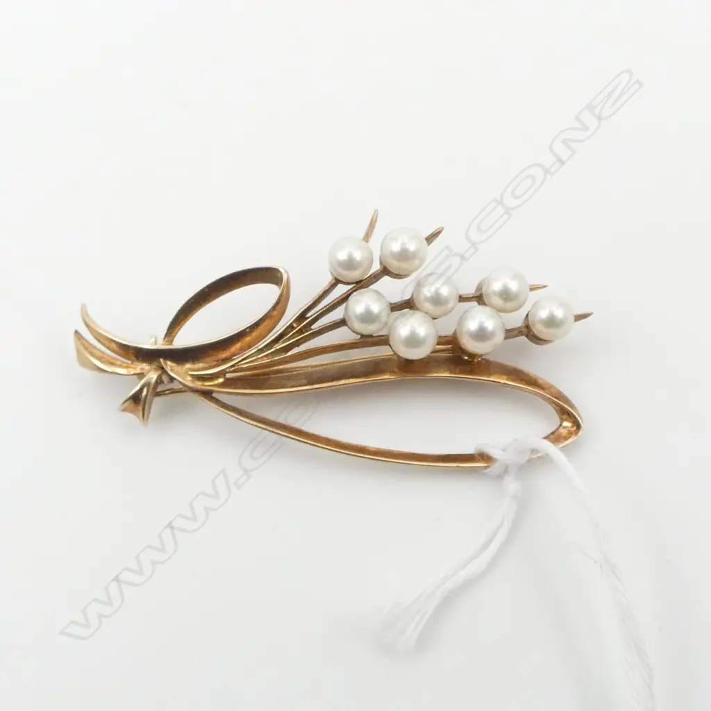9ct GOLD & PEARL VINTAGE SPRAY BROOCH 7.5gms Image 1++
