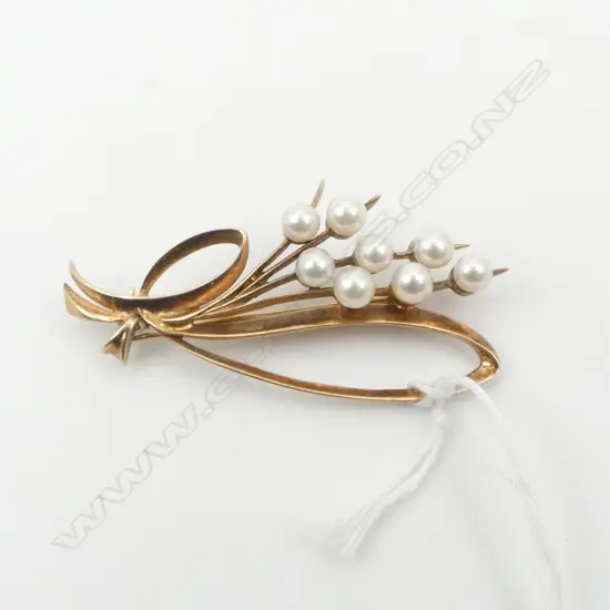 9ct GOLD & PEARL VINTAGE SPRAY BROOCH 7.5gms