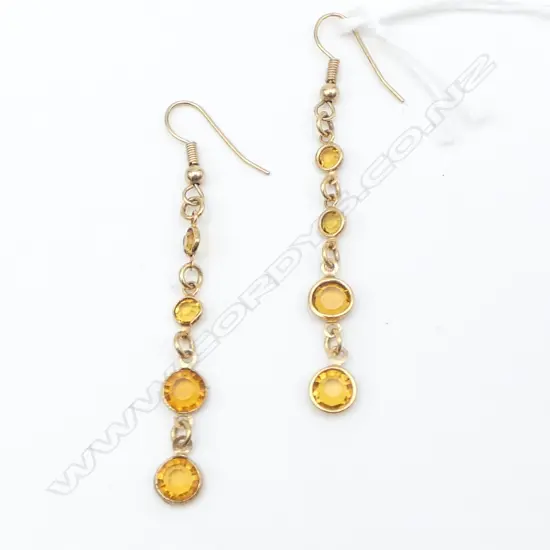 PR GOLD PLATE  YELLOW COLOURED STONE DROP EARRINGS L.60mm 2.2gms