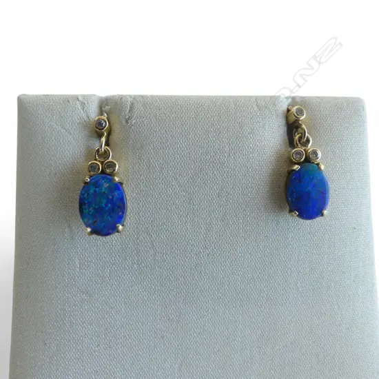 14ct  BOULDER OPAL & DIAMOND EARRINGS 1.7 GMS