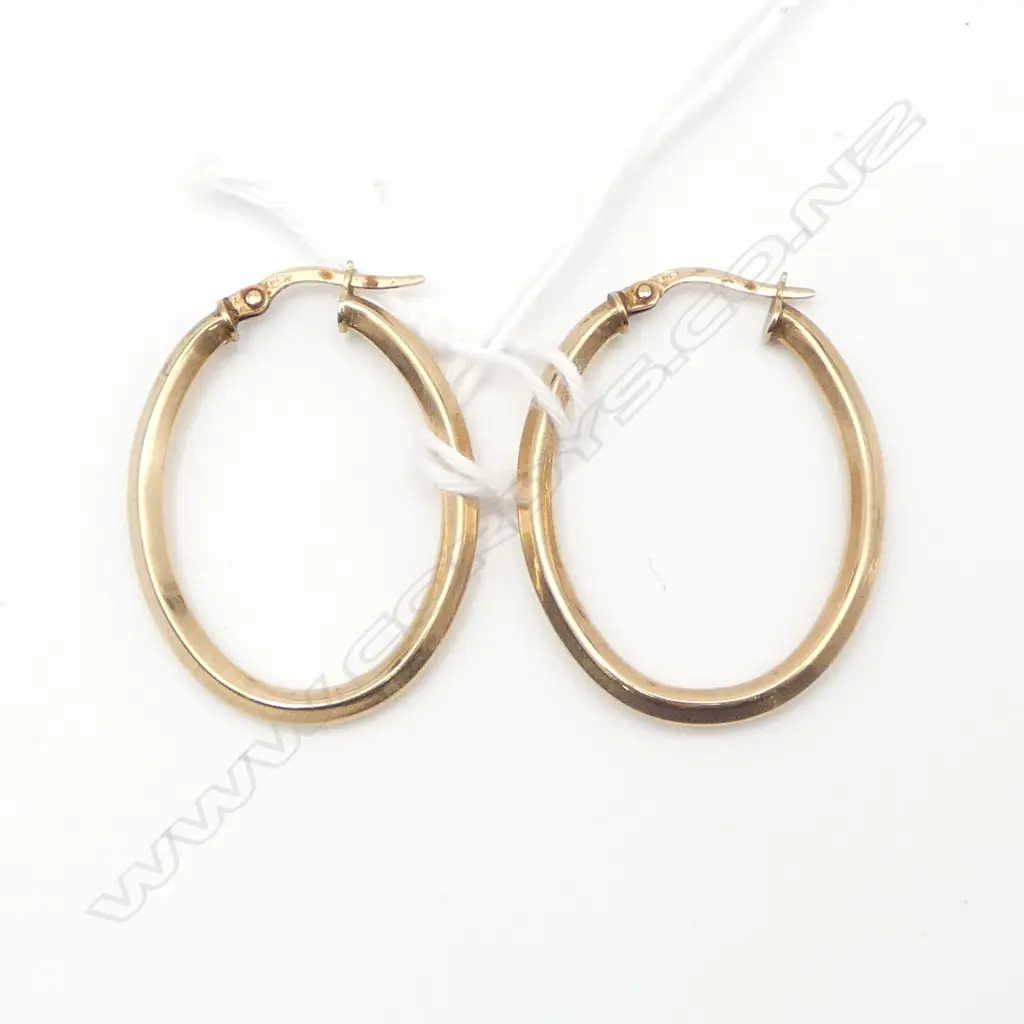 PR 9CT OVAL HOOP EARRINGS 30x25mm 1.6gms Image 1++