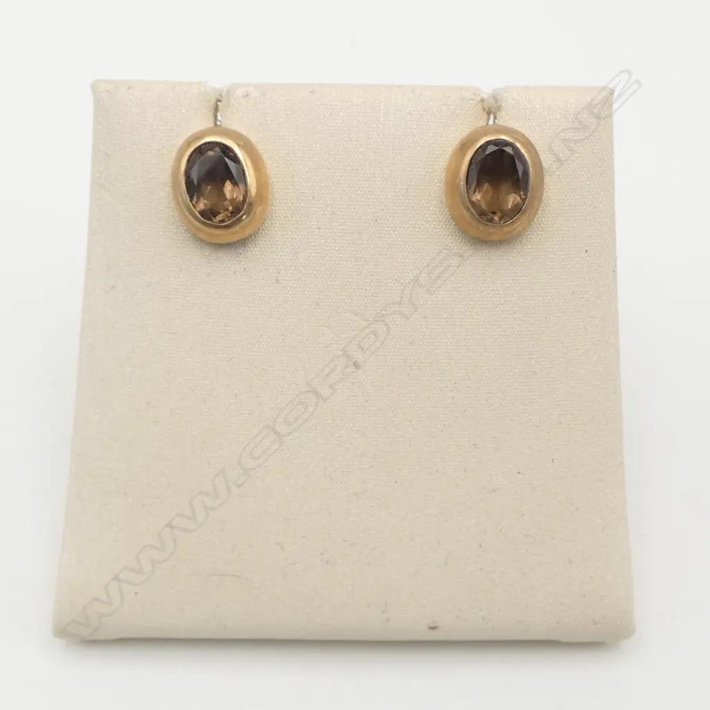 PR 9CT SMOKY QUARTZ EARRINGS, 3.0gms Image 1++