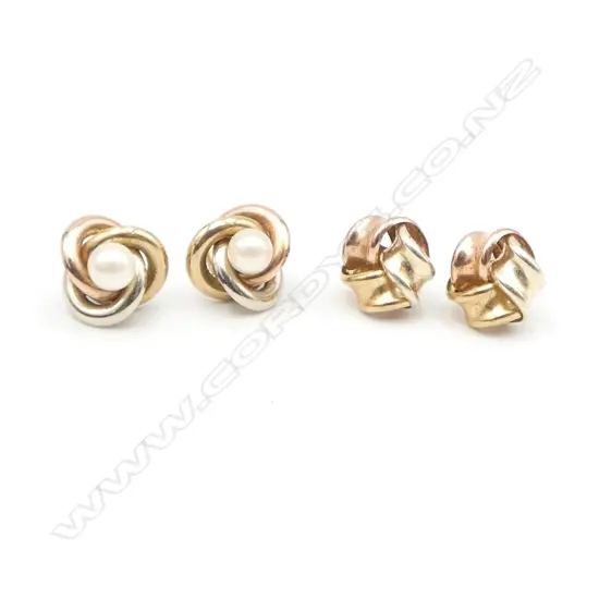 2 PRS 9CT 3 TONE GOLD EARRINGS, 3.3gms