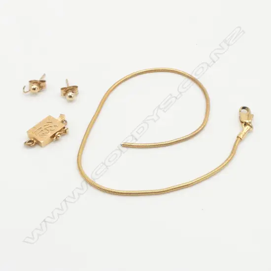 9CT GOLD SCRAP, 2.5gms + 14CT CLASP, 1gm
