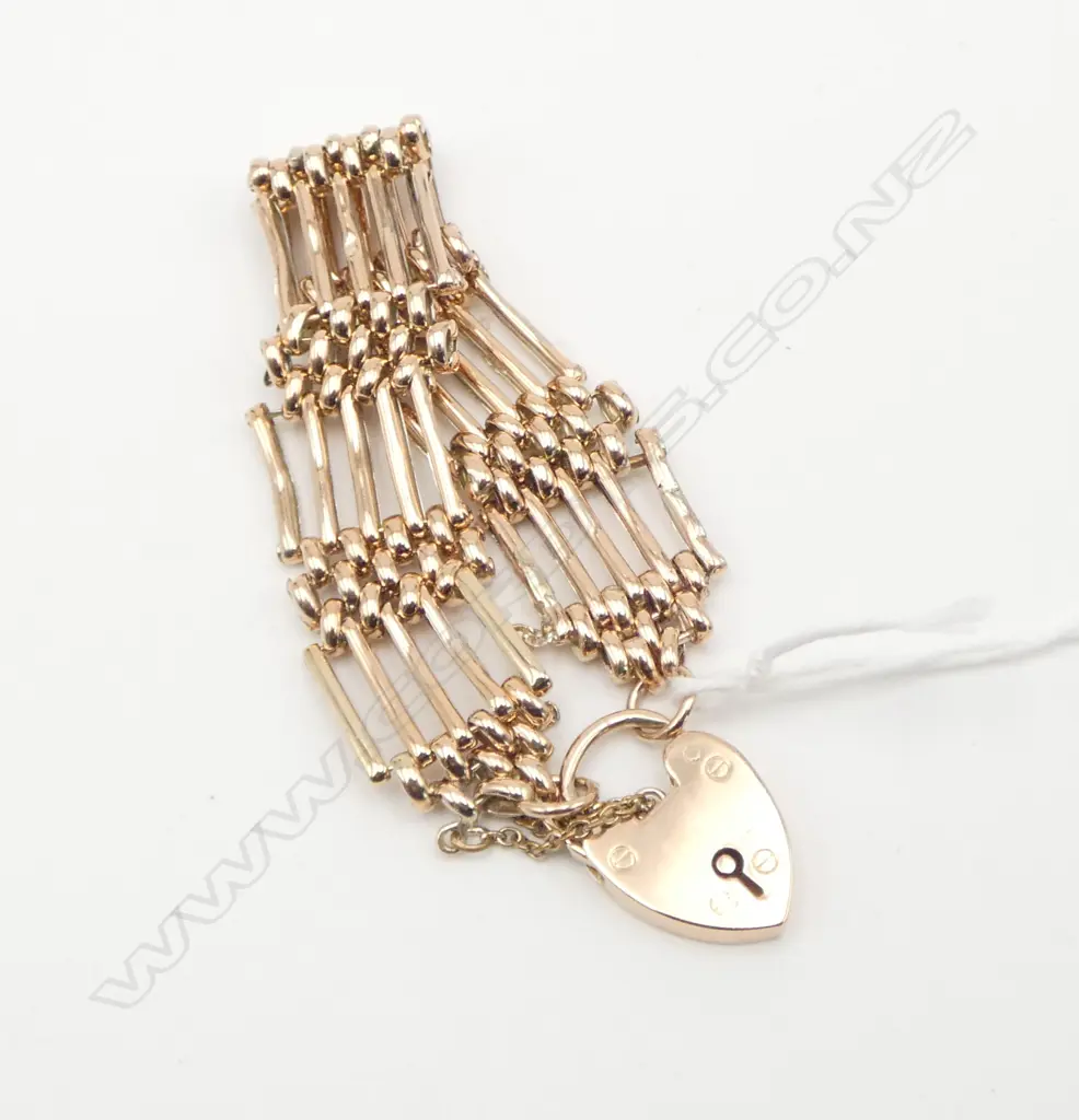 9CT  ROSE GOLD GATE BRACELET 21.75gms (old repairs) Image 1++