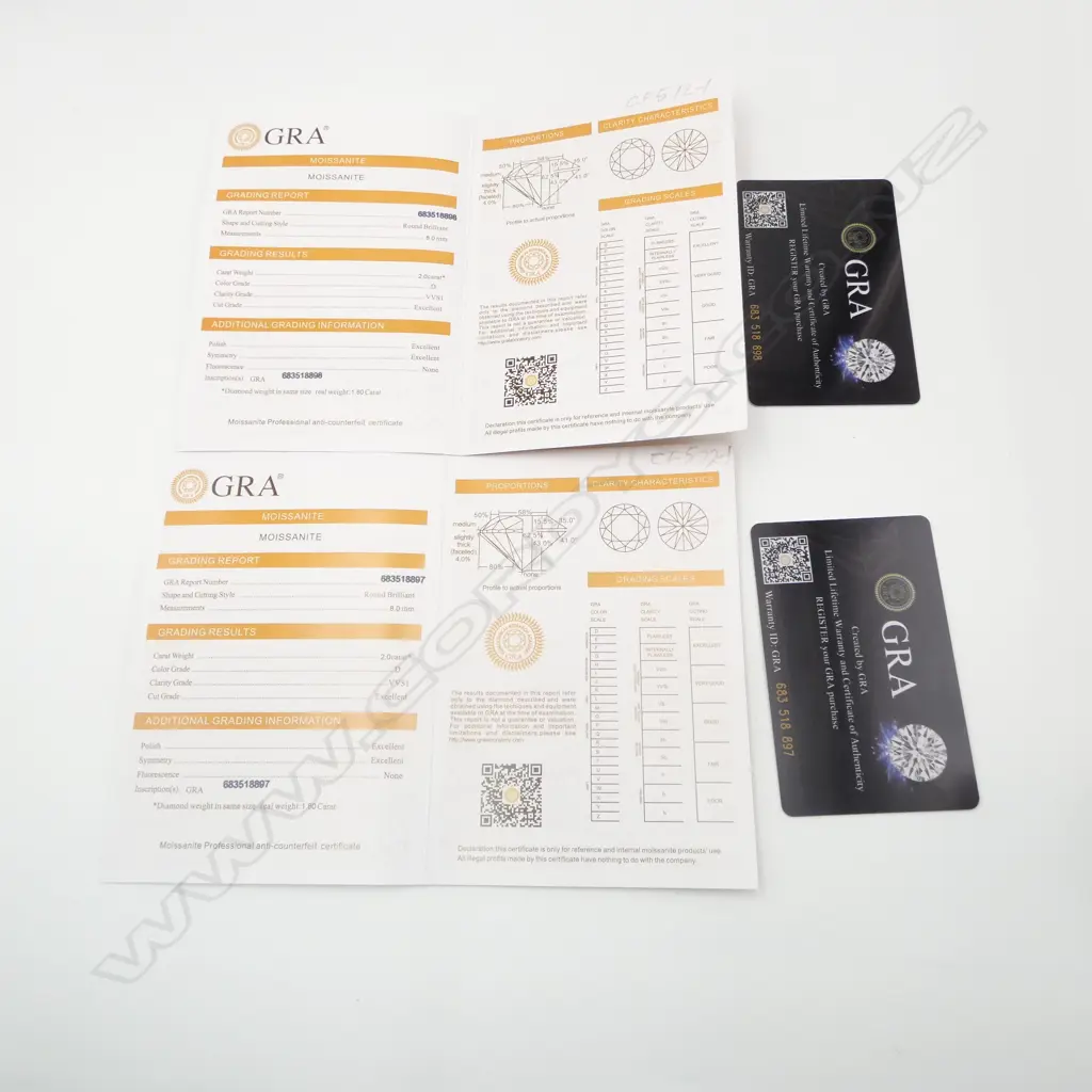 PR SILVER SET MOISSANITE STUD EARRINGS, 2ct ea, (GRA cert.) Image 1++