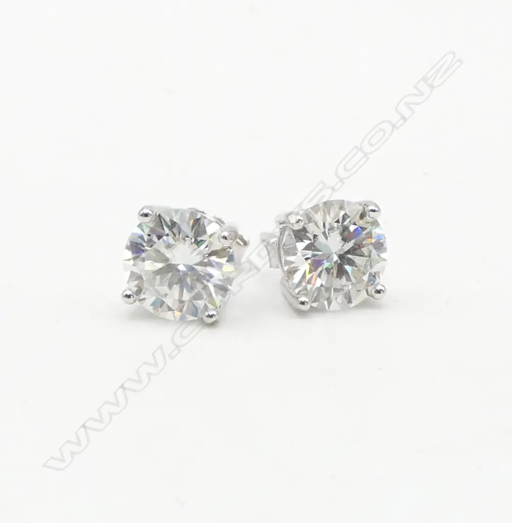 PR SILVER SET MOISSANITE STUD EARRINGS, 2ct ea, (GRA cert.) Image 1++